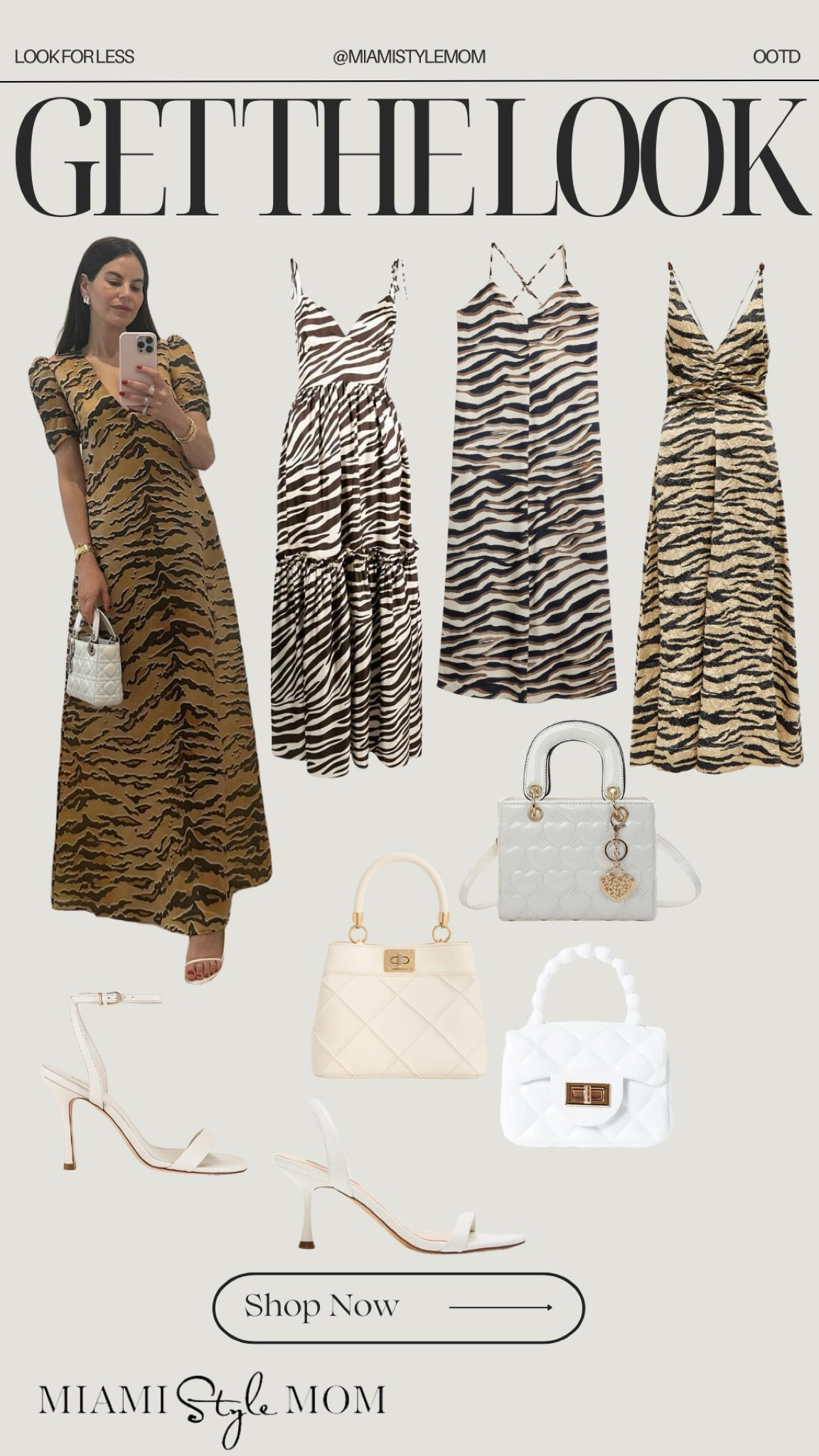 Look for less!🤍 loving an animal print dress for summer! 

Summer dress. Maxi dress. White sandal heels. White mini bag. Wedding guest dress. Vacation outfit.  Party dress

#LTKStyleTip #LTKShoeCrush #LTKSeasonal