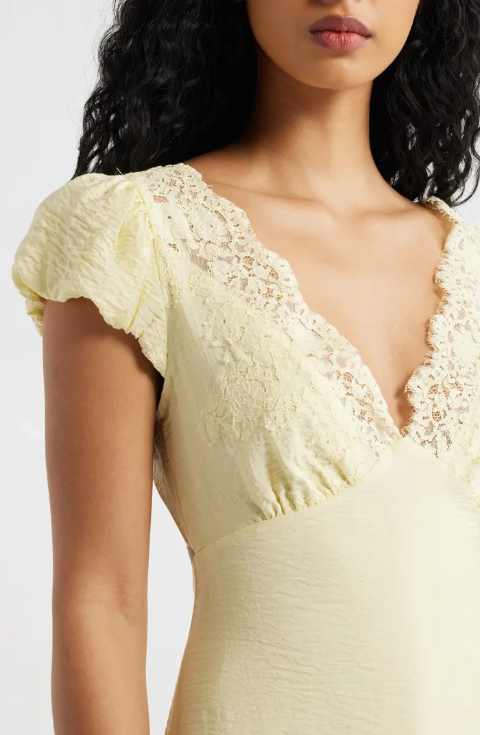 Eyelash Lace Trim Puff Sleeve Maxi Dress | Nordstrom