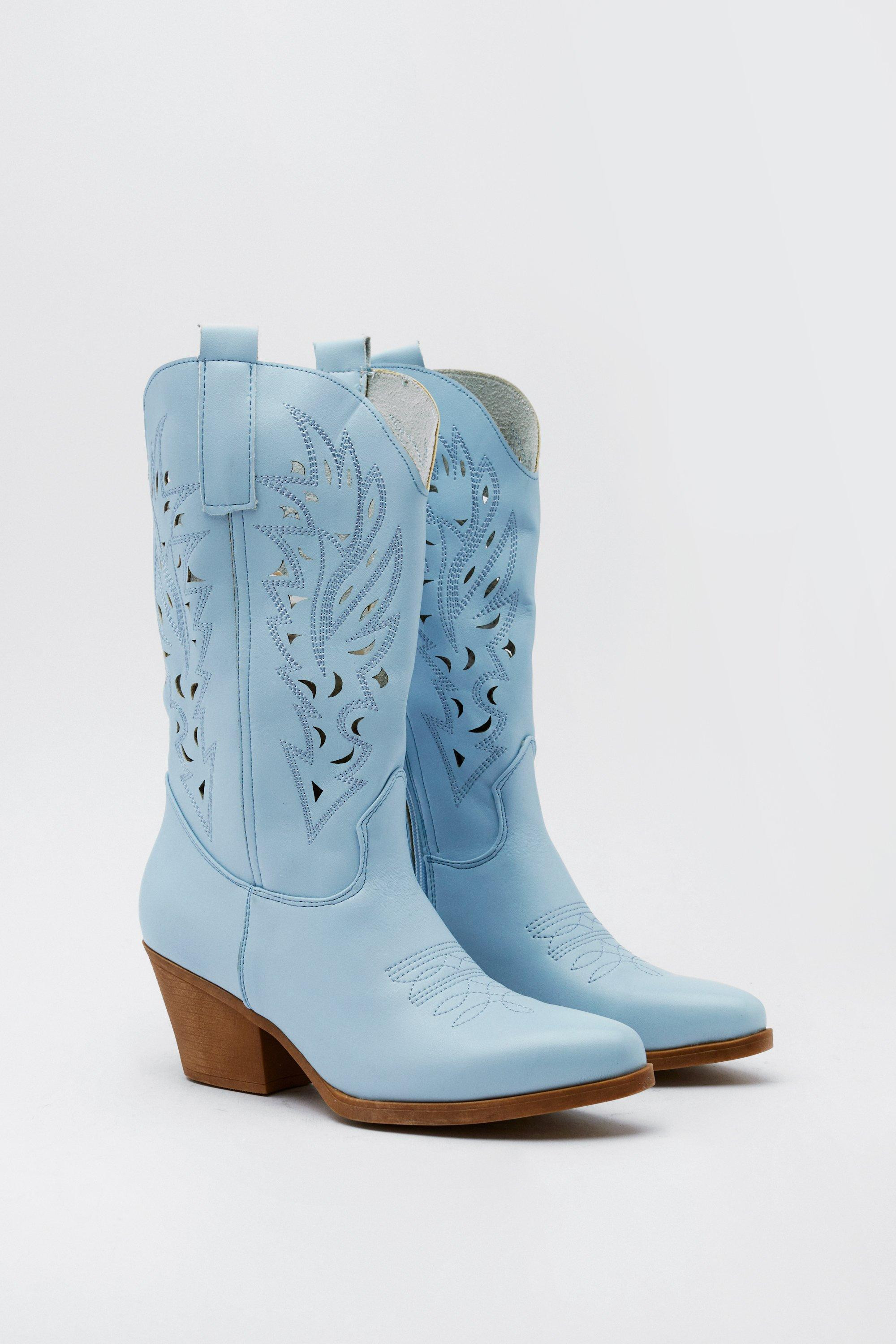 Faux Suede Laser Cut Cowboy Boots | Nasty Gal (US)