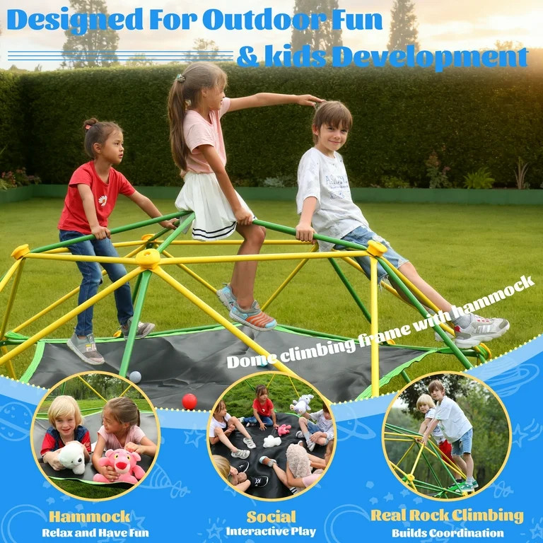 10FT Climbing Dome with Hammock and Led String Light,Fashionsport Outfitters Kids Geometric Climb... | Walmart (US)