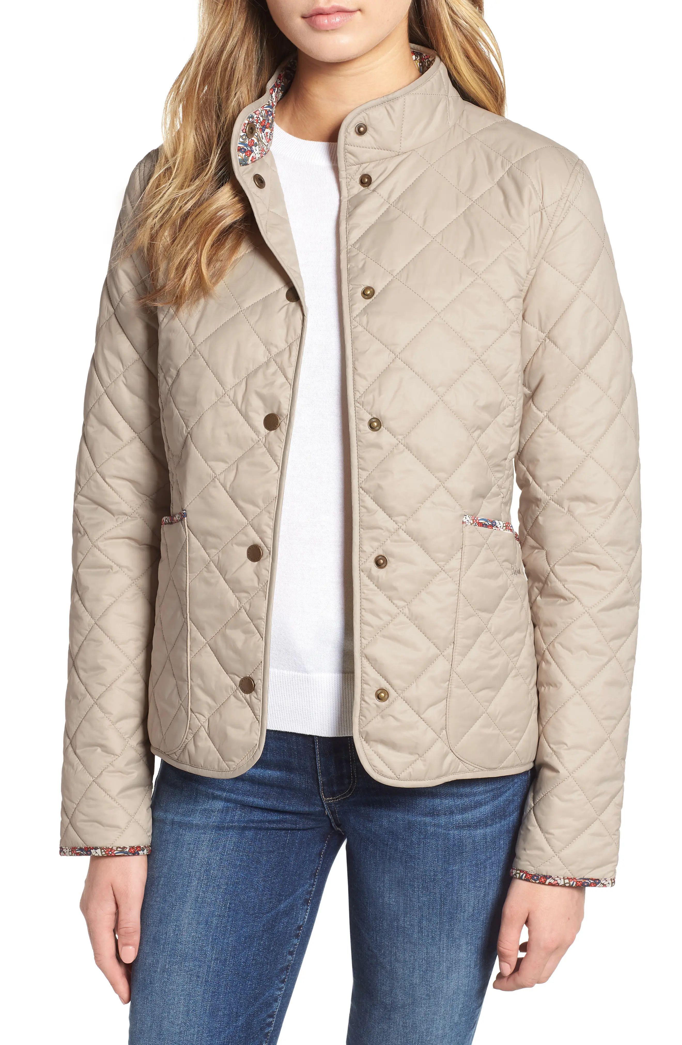 Women's Barbour X Liberty Evelyn Quilted Jacket, Size 10 US / 14 UK - Beige | Nordstrom