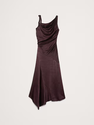 Hammered Satin Twist-Shoulder Dress | Banana Republic (US)