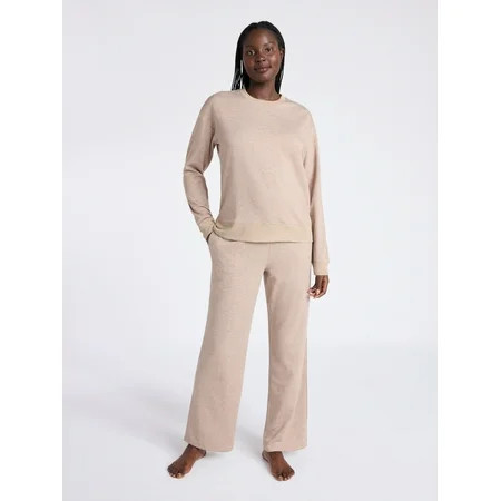 Joyspun Women s Fleece Long Sleeve Top and Straight Leg Pants Lounge Set 2-Piece Sizes XS-3X | Walmart (US)