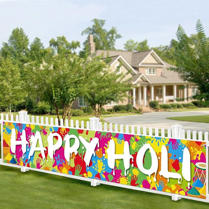 Happy Holi Banner Hindu Festival of Colors Rainbow Sign Indian Festival Home Indoor Outdoor Decor... | Amazon (US)