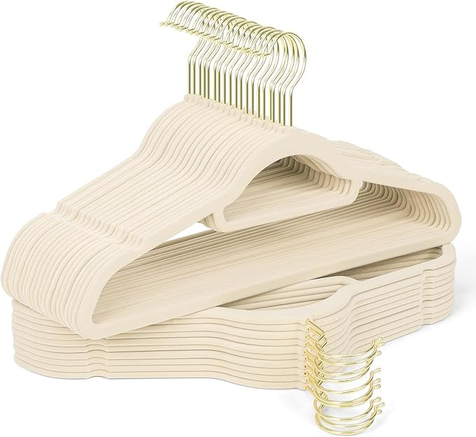 Premium Velvet Hangers 30 Pack with Gold Hooks, Non-Slip, Space Saving Felt Clothes Hangers, Stur... | Amazon (US)