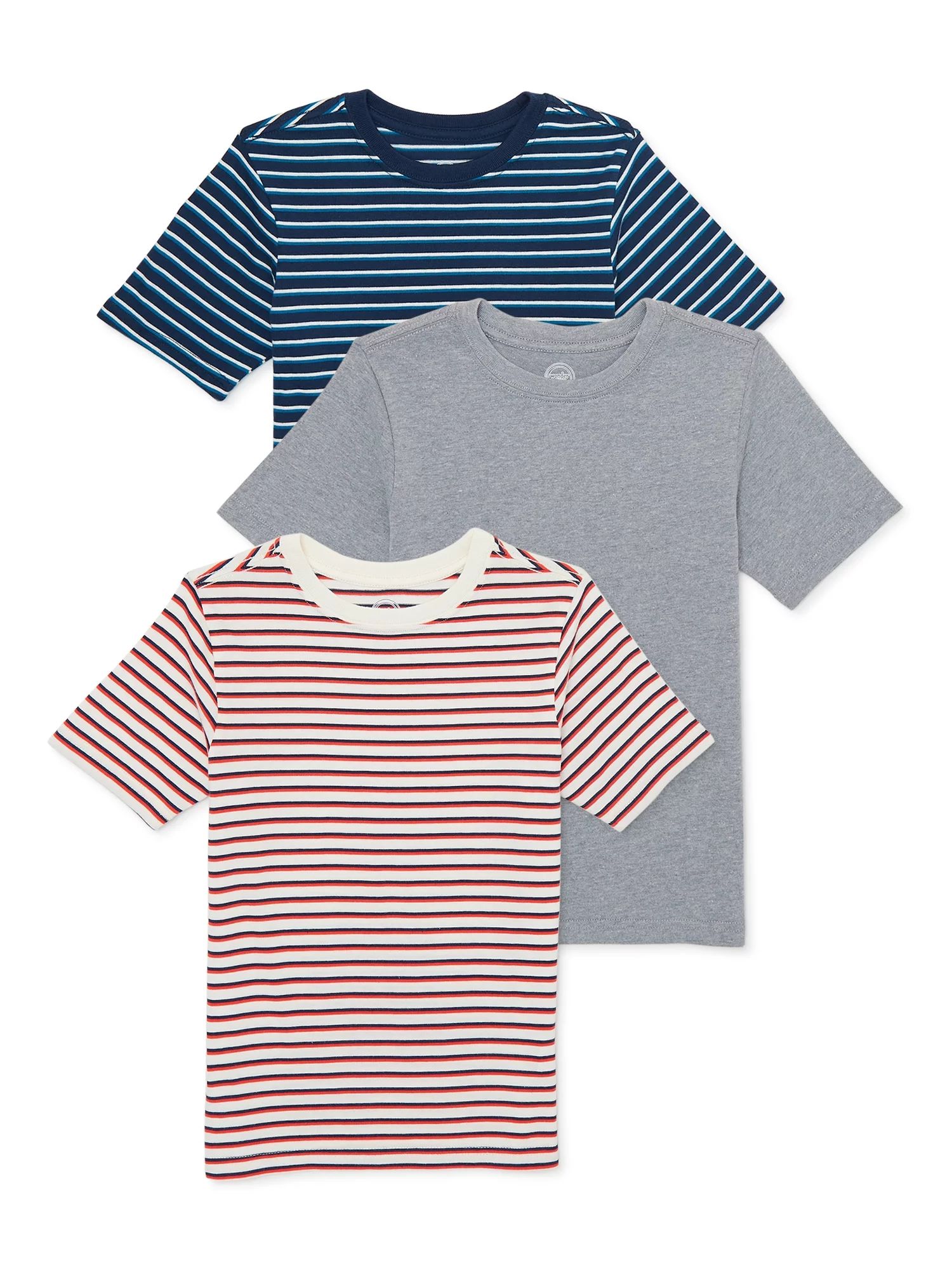 Wonder Nation Boys Short Sleeve Solid and Striped T-Shirts, 3-Pack, Sizes 4-18 & Husky | Walmart (US)