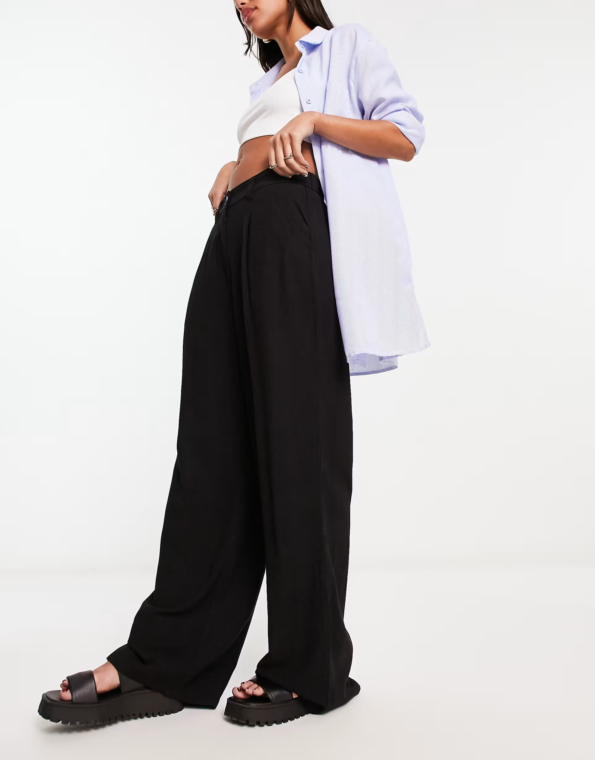 ASOS DESIGN dad trouser with linen in black | ASOS | ASOS (Global)