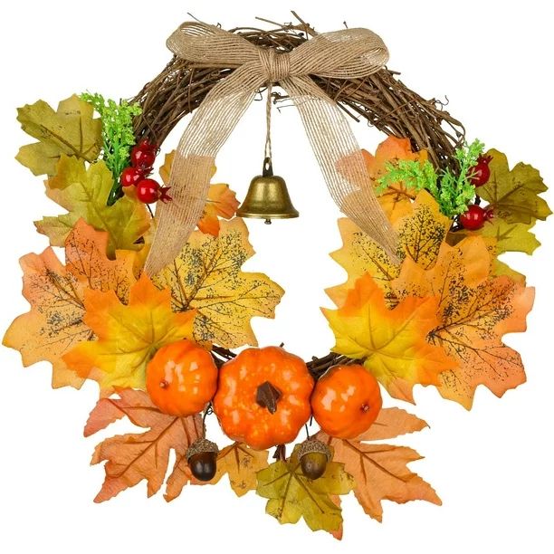 Coolmade 12 Inch Artificial Autumn Fall Wreath, Harvest Thanksgiving Door Wreath for Front Door w... | Walmart (US)