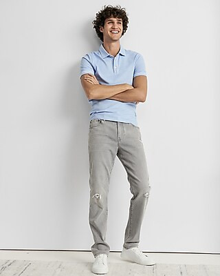 Slim Destroyed Gray Temp Control Hyper Stretch Jeans | Express