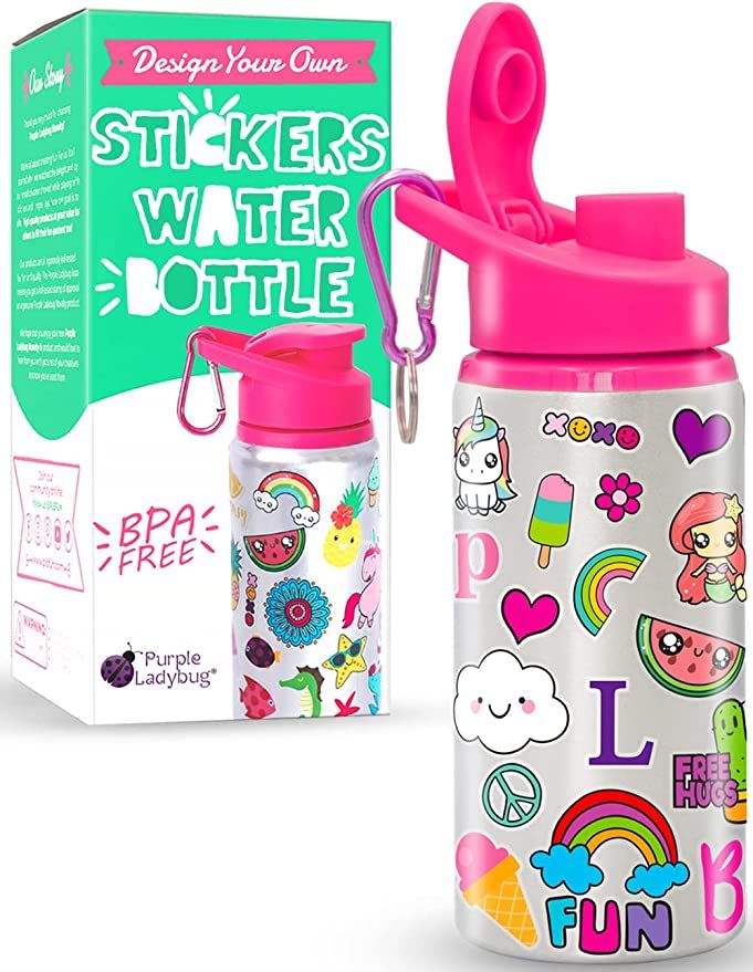 Amazon.com: PURPLE LADYBUG Decorate Your Own Water Bottle for Girls Age 6 + - Kids Valentines Gif... | Amazon (US)