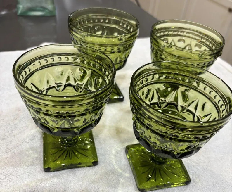 Sets Of Four (4) Vintage Indiana Green Glass Mid Century Goblets Sherbet Glasses | Etsy (US)
