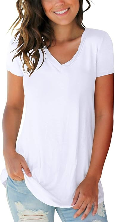 SAMPEEL Women's Basic V Neck Short Sleeve T Shirts Summer Casual Tops | Amazon (US)