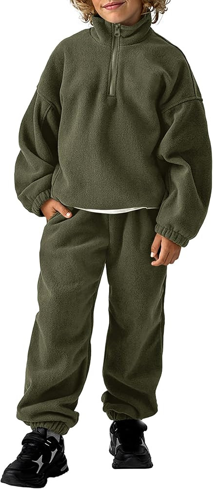 Haloumoning Boys Clothing Sets Fleece Quarter Zip Sweatshirt Pants Set 2 Piece Fall Winter Outfit... | Amazon (US)