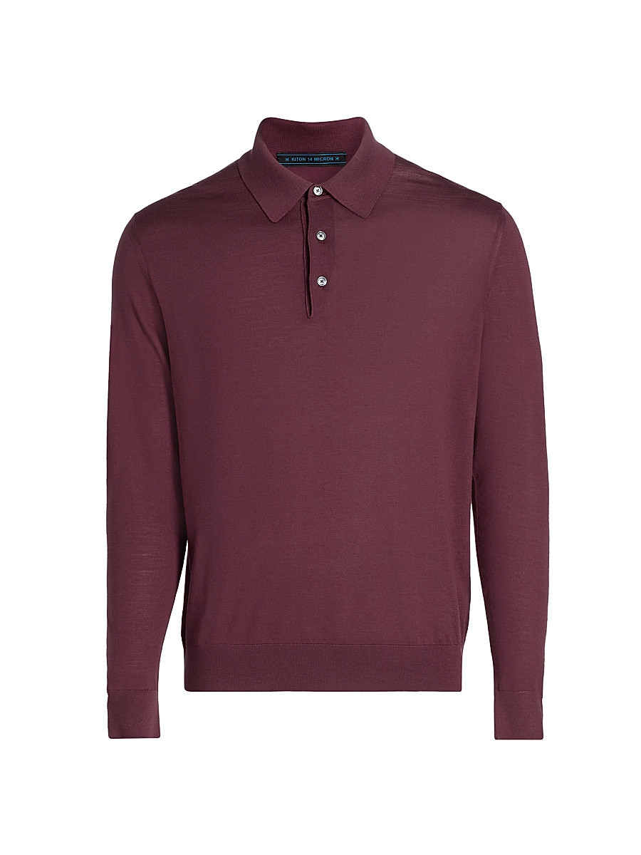 Men's Fine Cashmere Long-Sleeve Polo Shirt - Mauve - Size XL | Saks Fifth Avenue