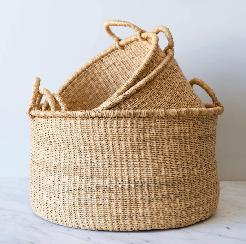 Natural elephant grass floor basket  roohami | Etsy | Etsy (US)