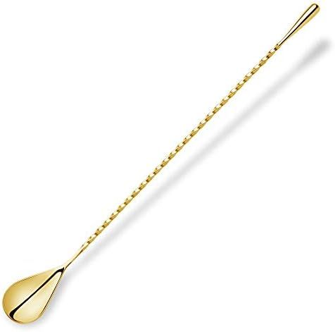 12 Inches Gold Bar Spoon Stainless Steel Mixing Spoon Spiral Pattern Long Handle Cocktail Spoon Pitc | Amazon (US)