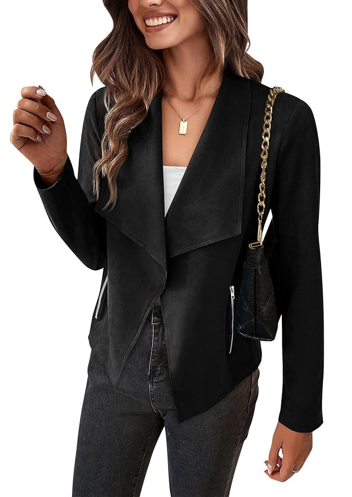 PRETTYGARDEN Women's Faux Suede Jackets 2025 Fashion Fall Clothes Long Sleeve Open Front Cropped ... | Amazon (US)