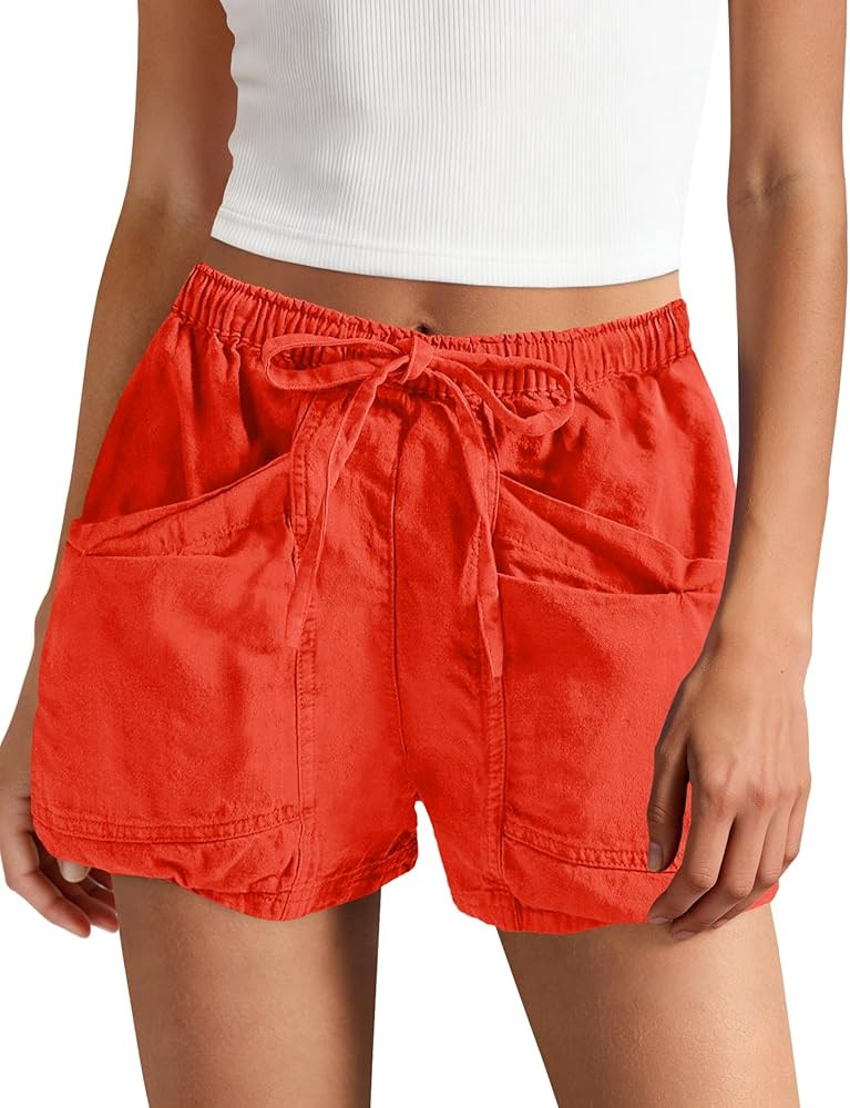 Panadila Womens High Waisted Linen Shorts Drawstring Cargo Shorts Casual Summer Beach Vacation Cl... | Amazon (US)