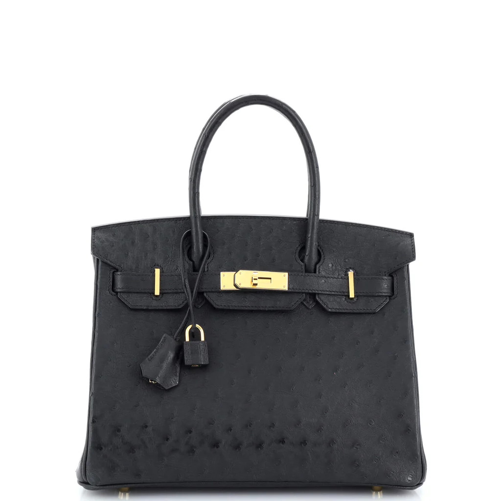 Birkin Handbag Noir Ostrich with Gold Hardware 30 | Rebag