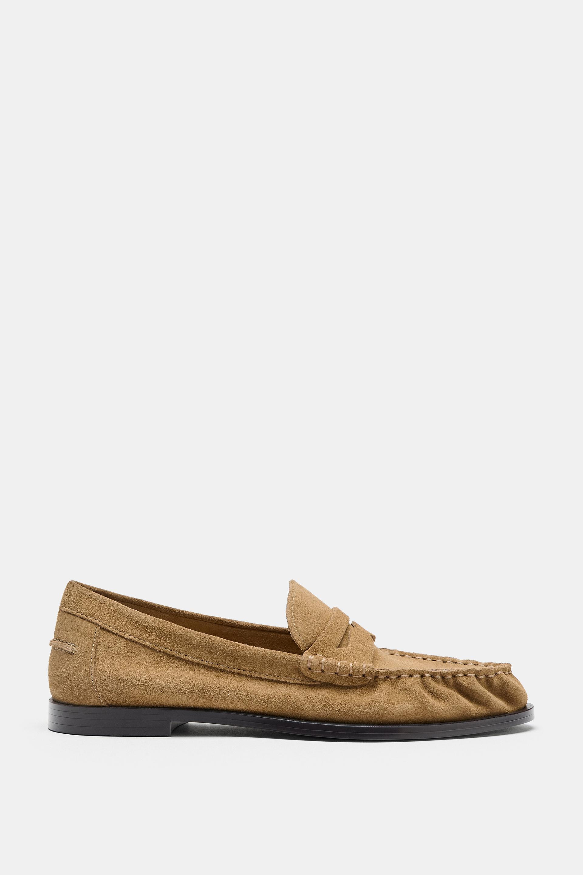 MOCASSINS FRONCÉS EN CROÛTE DE CUIR | Zara FR