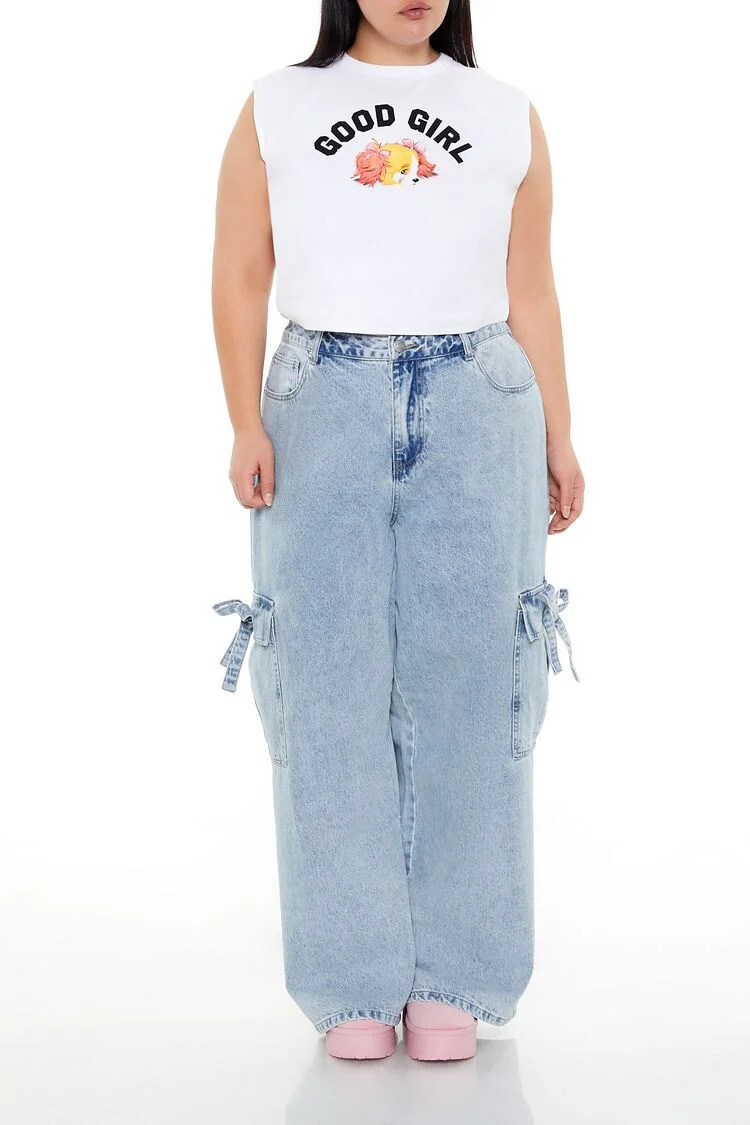 Plus Size Bow High-Rise Cargo Jeans | Forever 21