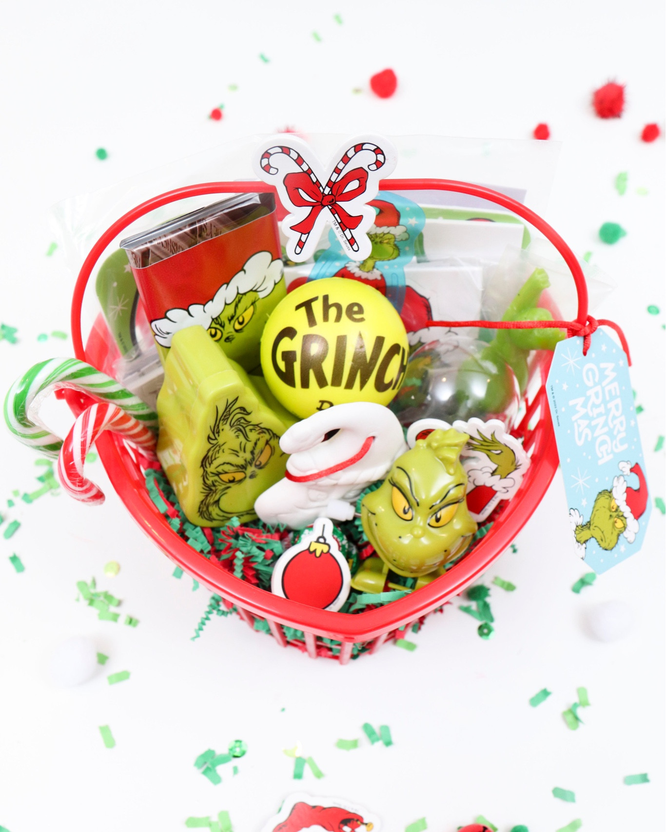 Grinch gift baskets! Heart gift basket filled with grinch gifts. #grinchcrafts #grinchcandy and #grinchgames Perfect for classroom parties & gifts, party favors and more!

#LTKSeasonal #LTKGiftGuide #LTKHoliday