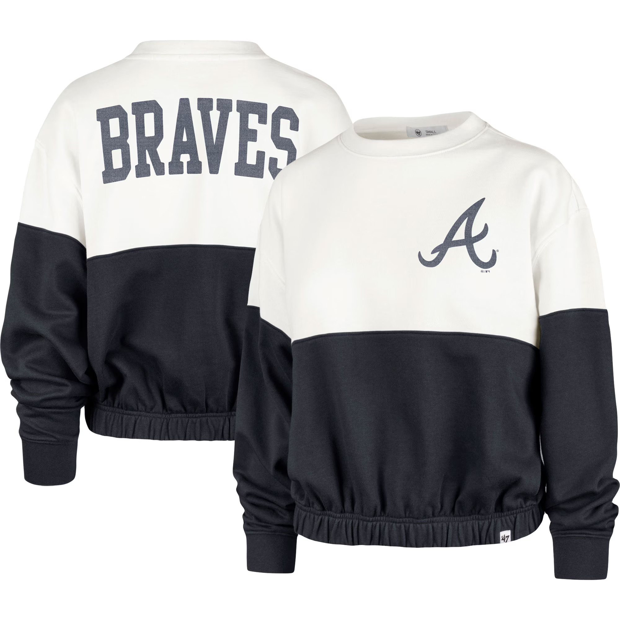 Atlanta Braves '47 Women's Take Two Bonita Pullover Sweatshirt - White/Navy | Fanatics