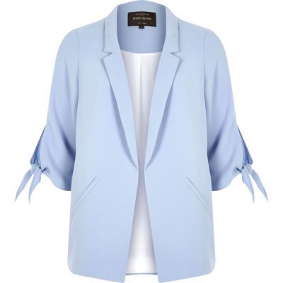 Light blue tie cuff blazer | River Island (US)