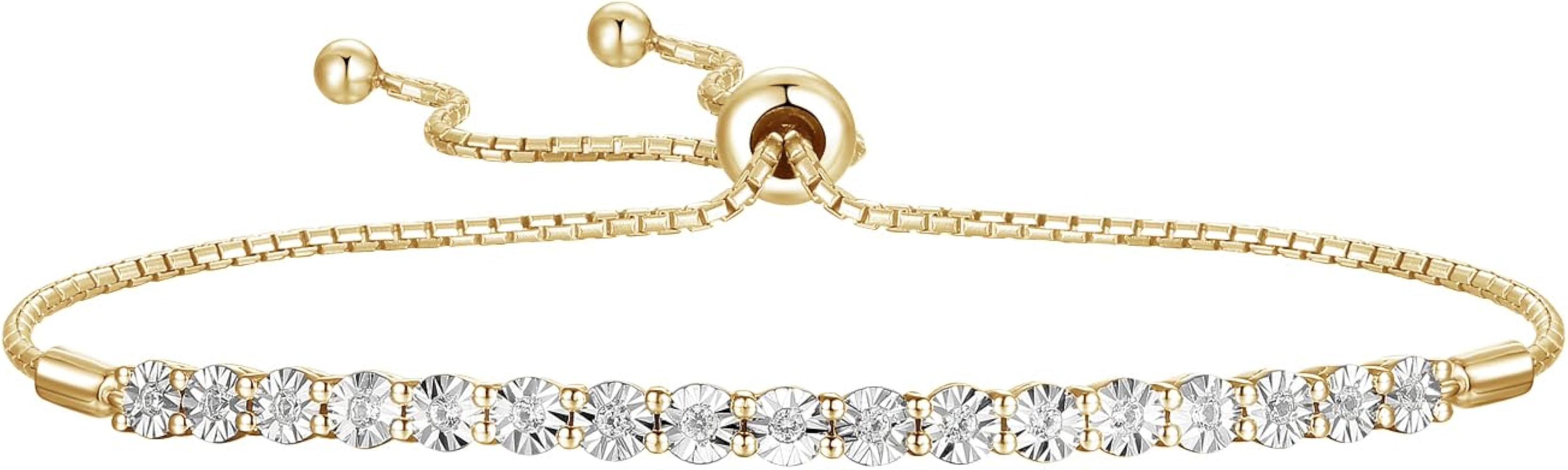 Diamond Adjustable Bolo Bracelet for Women, 14K Rose Gold-plated Sterling Silver/14K Gold-plated ... | Amazon (US)