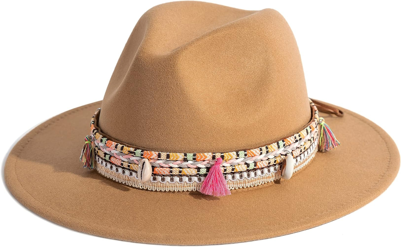 Gossifan Women's Felt Fedora Hat Wide Brim Panama Hats with Tassel | Amazon (US)