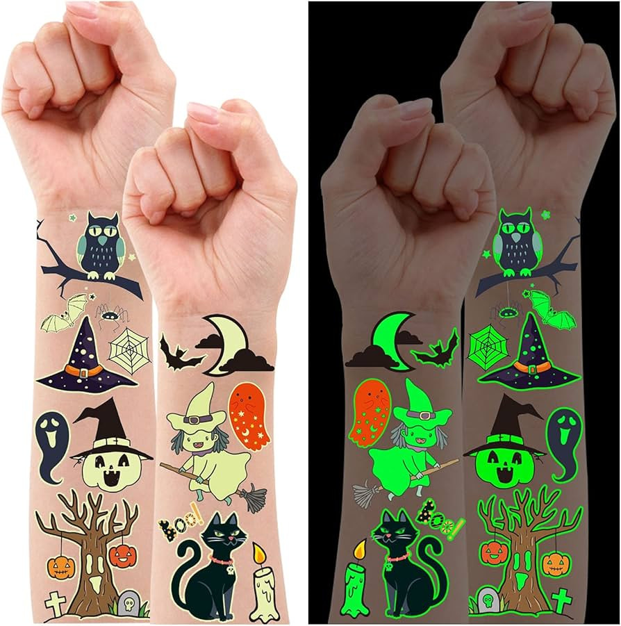 Partywind 250 Styles Glow Halloween Party Supplies, Luminous Halloween Temporary Tattoos for Kids... | Amazon (US)