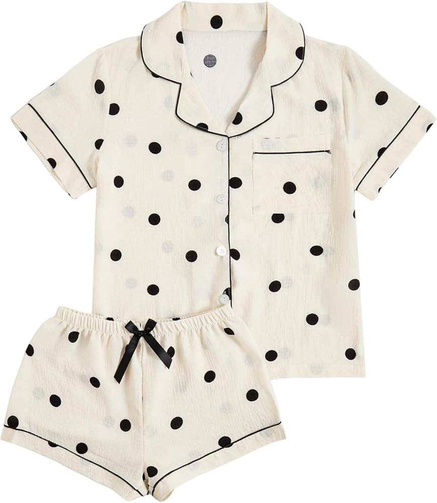 Verdusa Pajamas For Women Set 2 Piece Summer Pajama Sets Cute Pjs Lounge Matching Button Shirt wi... | Amazon (US)