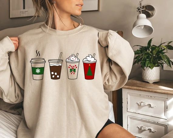 Christmas Coffee Sweatshirt Cute Christmas Sweater Holiday | Etsy | Etsy (US)