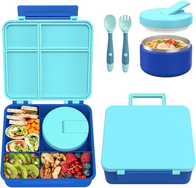 Bento Lunch Box with 8oz Soup Thermo, Kids Leakproof Lunch Food Containers with 4 Compartment, Ki... | Amazon (US)