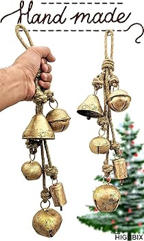 HIGHBIX Set of 5 Rustic Harmony Jingle Bells Cluster Vintage Handmade Lucky Christmas Hanging Mix... | Amazon (US)