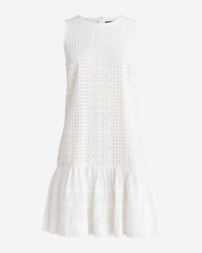 Pleated-hem shift dress in eyelet | J. Crew US