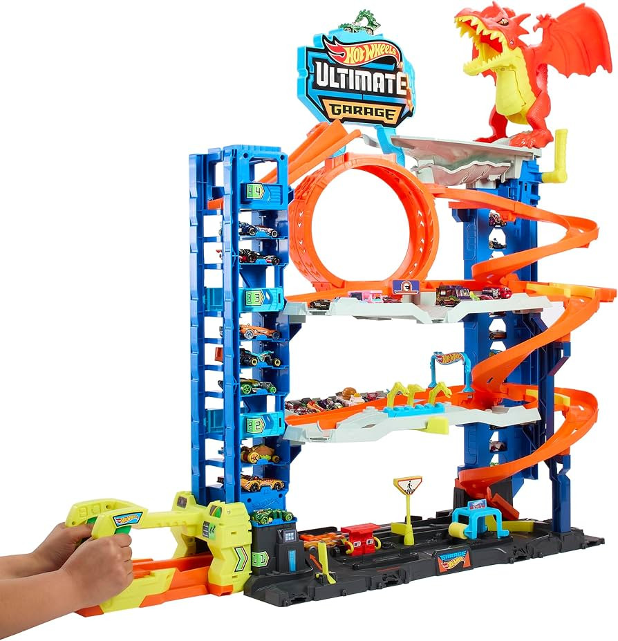 Hot Wheels City Ultimate Garage Track Set with 2 Die-Cast Toy Cars & Car-Eating Dragon, Stores 50... | Amazon (US)
