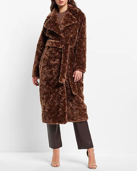 Belted Faux Fur Trench Coat | Express