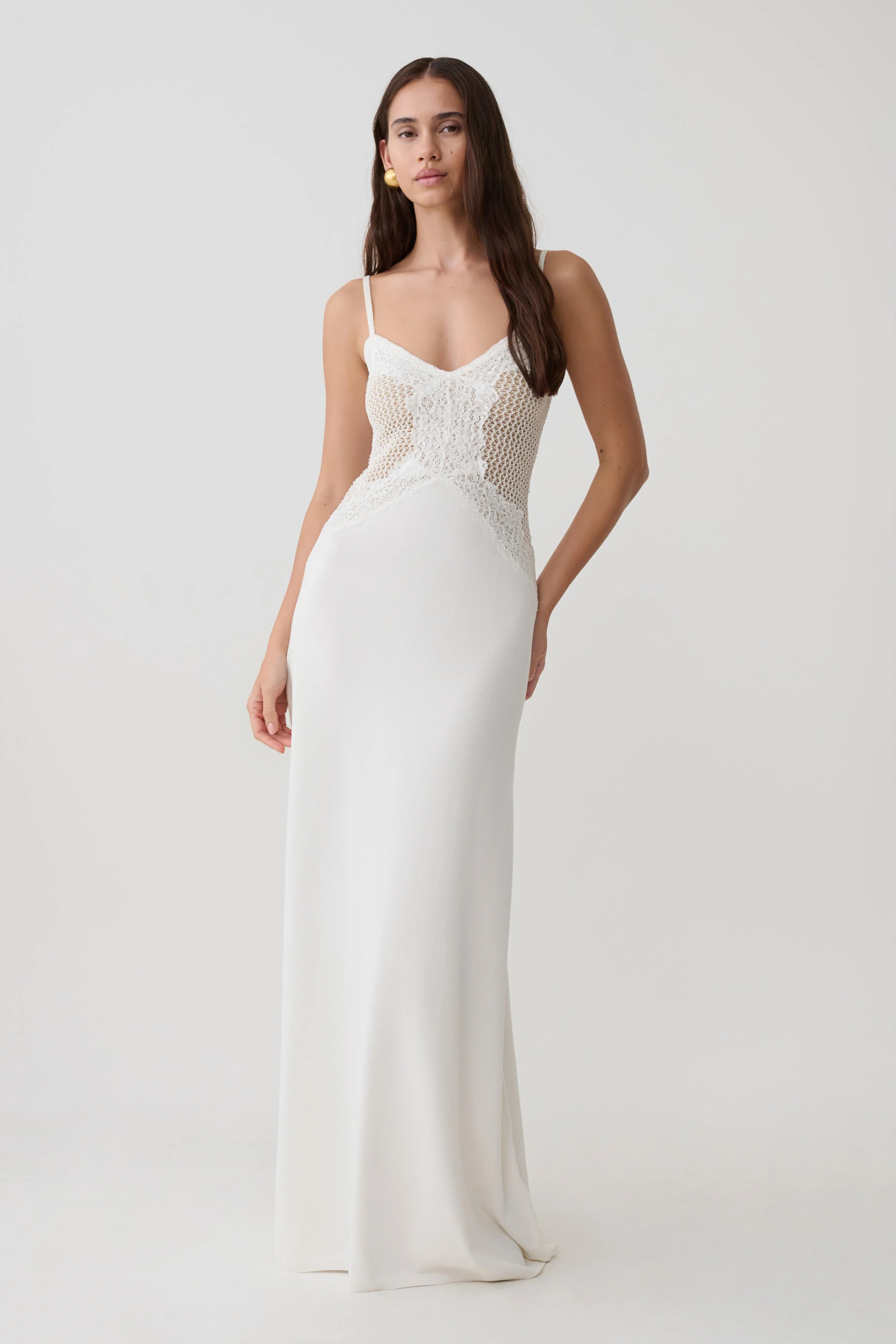 Bray Knit & Lace Maxi Dress - Ivory | Meshki UK