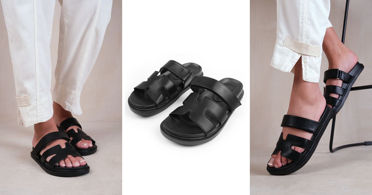 Adagio Strappy Sandals In Black Faux Leather | Where's That From | SilkFred | SilkFred
