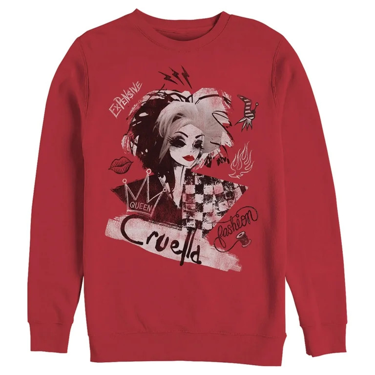 Men's Cruella Fashion Sketch  Sweatshirt Red Medium - Walmart.com | Walmart (US)