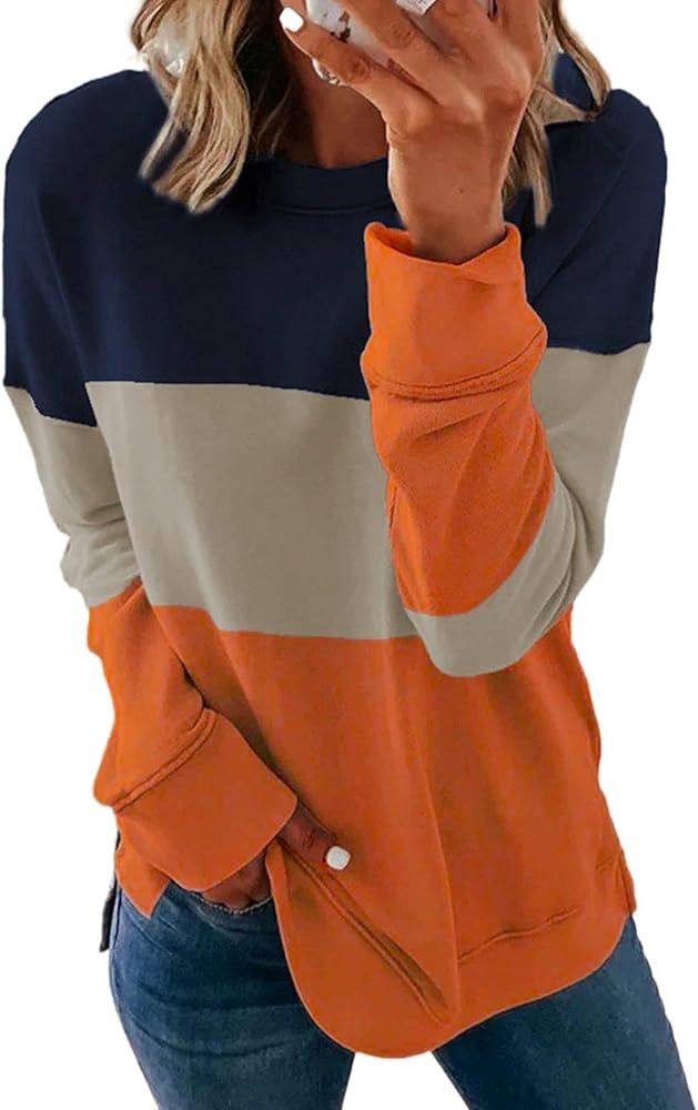 CNFUFEN Womens Casual Crewneck Sweatshirt Long Sleeve Pullover Tops Fall Fashion Clothes | Amazon (US)