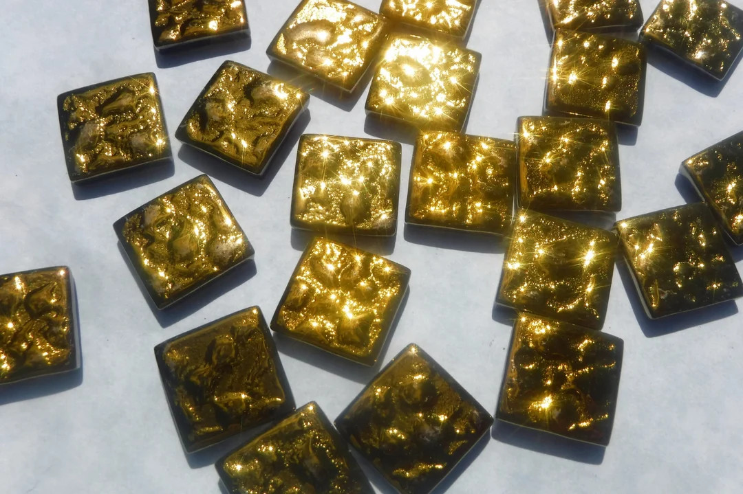 Dark Gold Molten Lava Square Tiles - 25 Glass Mosaic Tiles - 20mm | Etsy (US)