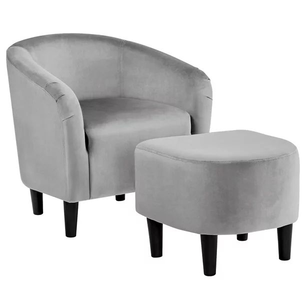 Easyfashion Velvet Club Accent Chair and Ottoman Set, Gray | Walmart (US)