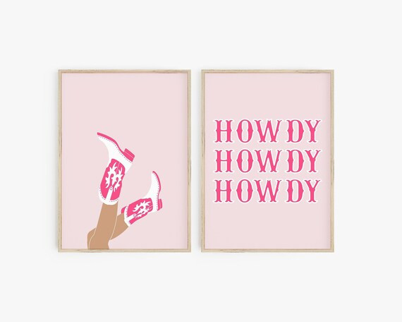 Pink Preppy Western Print Set of 2, Rodeo Decor, Cowgirl Poster Set, Howdy Poster, Pink Cowboy Bo... | Etsy (US)