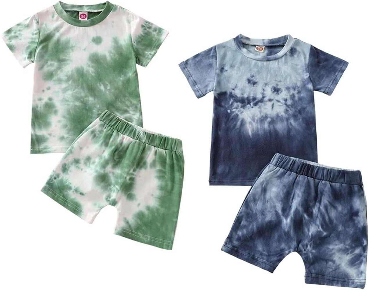 Toddler Baby Boy Summer Outfits Clothes Tie Dye Shirt and Short Set for Boys 4-Piece | Amazon (US)