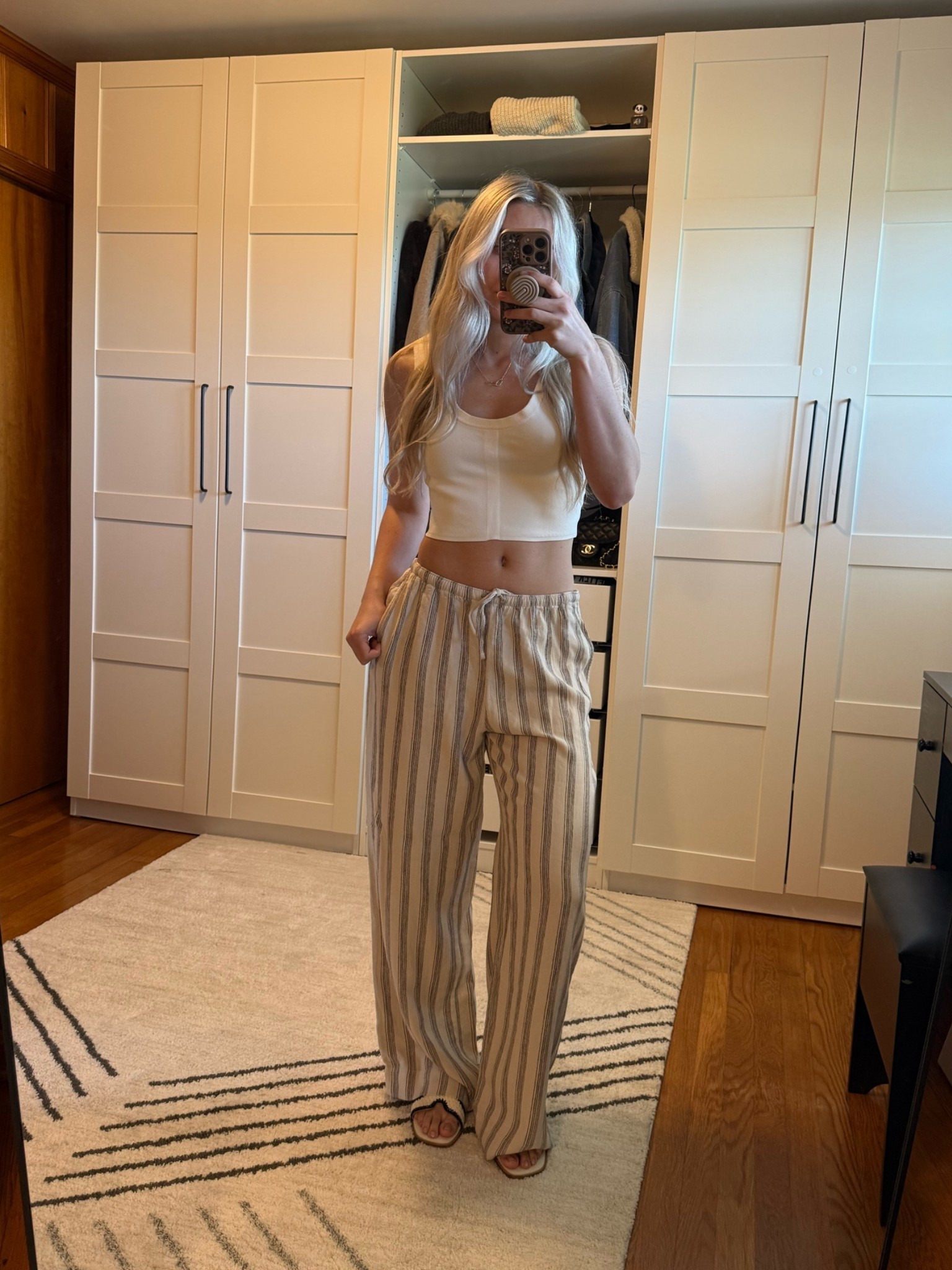 Vacation outfit, summer outfit, linen pants, summer fashion, summer inspo, striped pant, brunch outfit, girly outfit,

#LTKootd