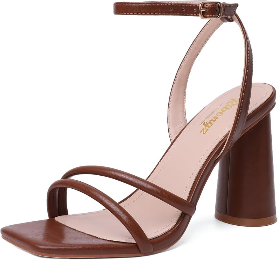 RIBONGZ Block Heels Prom Heeled Sandals for Women Chunky Square Open Toe Strappy High Heels Ankle... | Amazon (US)
