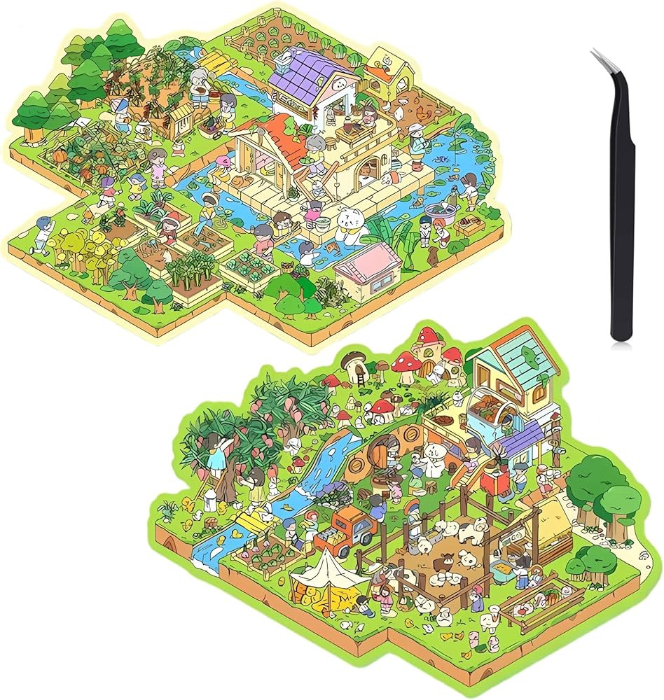 3D Sticker Scene Sets with Tweezers, DIY House and Farm Cartoon Animal Designs, Large Size, 2 Set... | Amazon (US)
