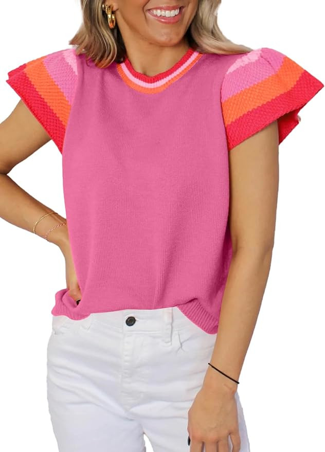 SHEWIN Womens Summer Cap Sleeve Tops Casual Crewneck Loose Fit Knit Lightweight Sweater Pullover ... | Amazon (US)